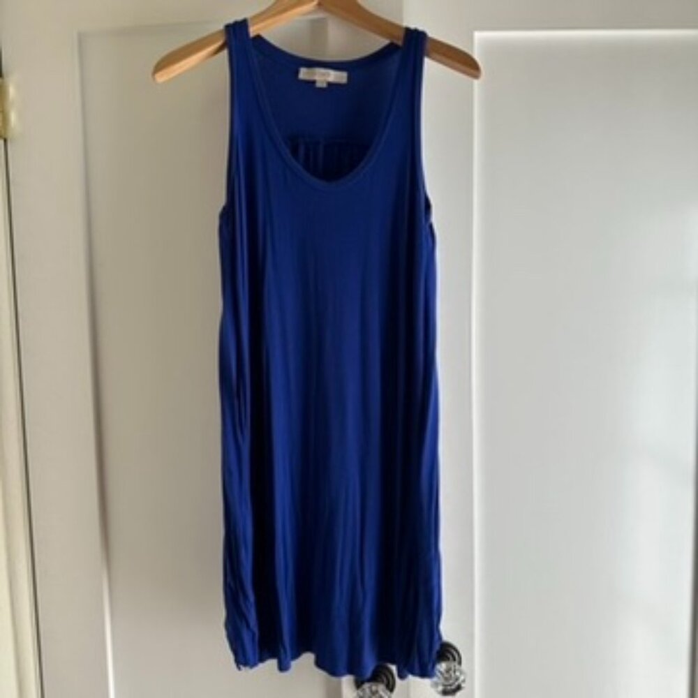 Loft Mixed Media Sleeveless Swing Dress in Cineraria Blue